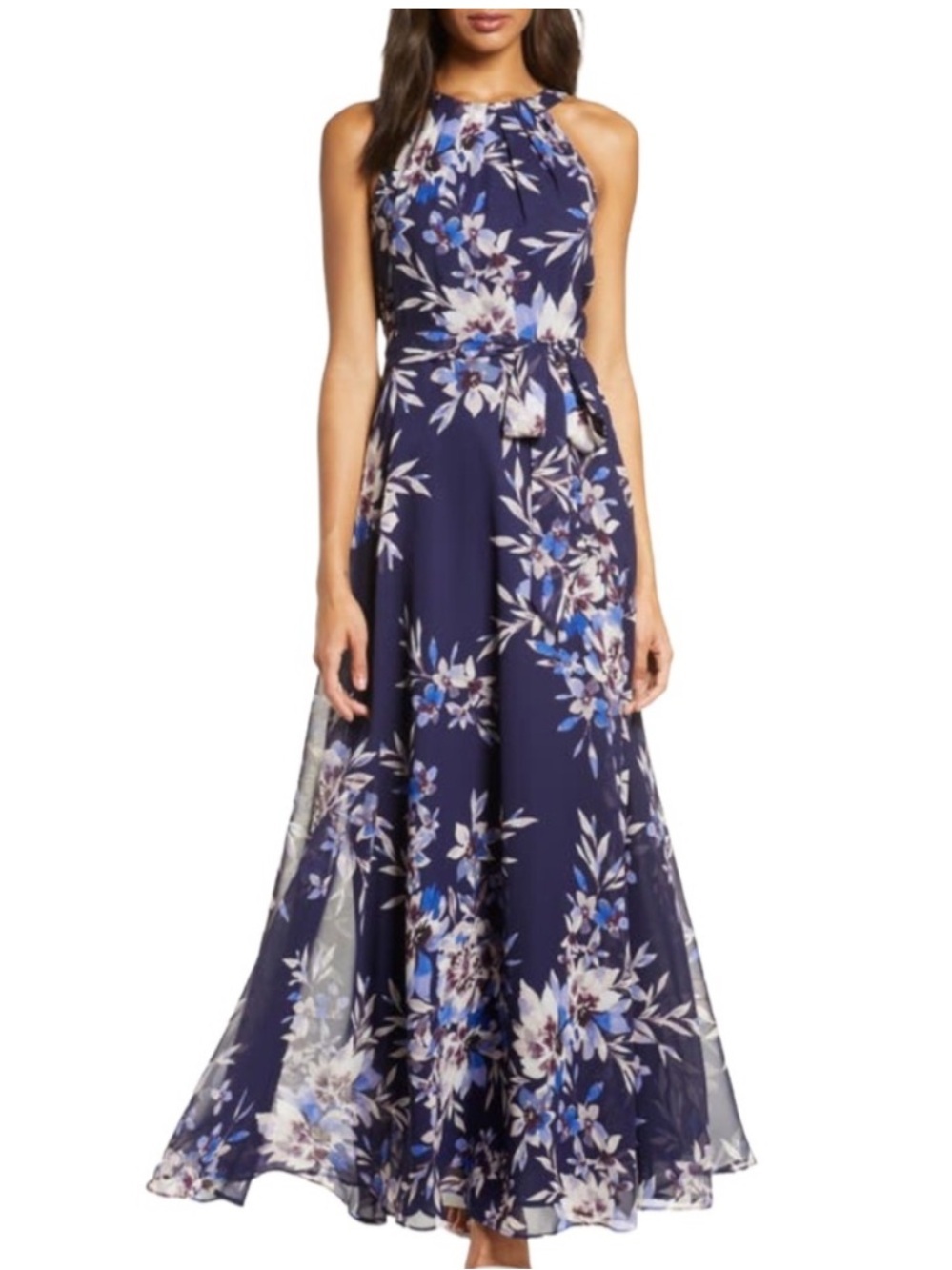 Eliza J | Dresses | Eliza J Navy Floral Print Chiffon Sleeveless Maxi Dress Size 2 Has No Sash